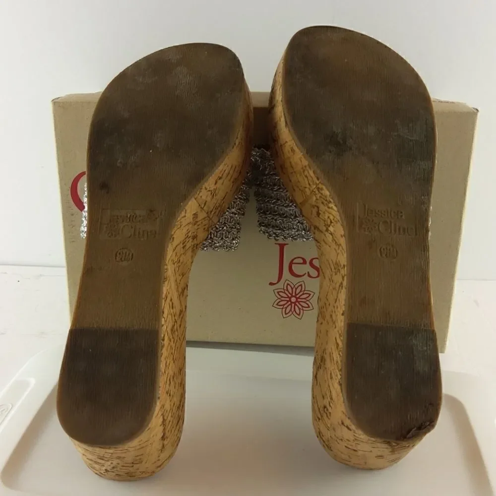Jessica Cline Debut silver cork wedge heel slides